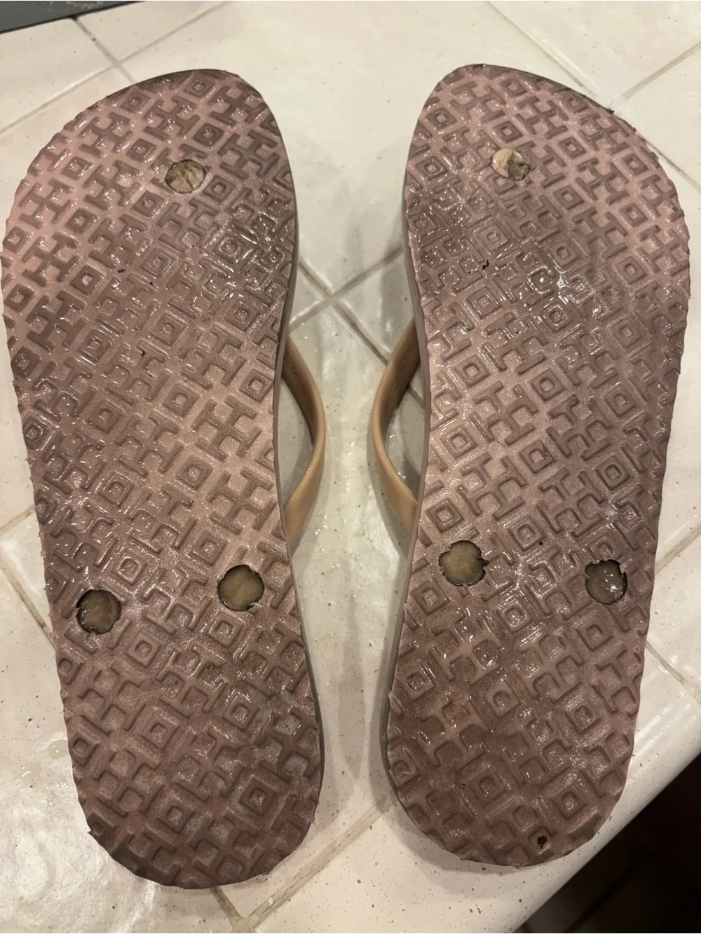 Tory Burch Floral Pink Jelly Flip Flops with Gold Logo
